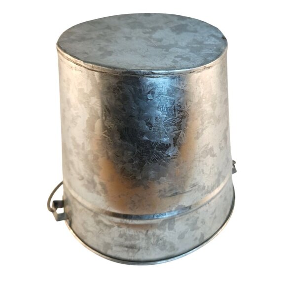 Galvanized Steel Metal Bucket With Handle Sturdy Decorative Storage Or Utility - Picture 6 of 6